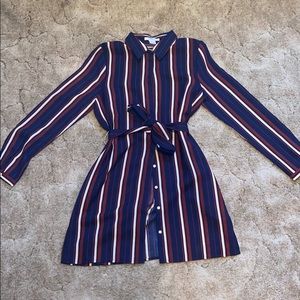 Button down long sleeve dress with tie belt